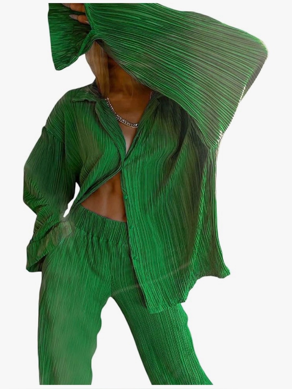 Green Women's Pleated pants set - Picture 2 of 4